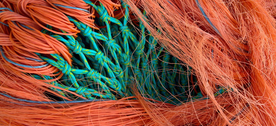 Orange and green colour fishing nets